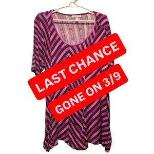 Dana Buchman Pink and Black Stripes Size XL 3/4 Sleeve Blouse Kohl’s